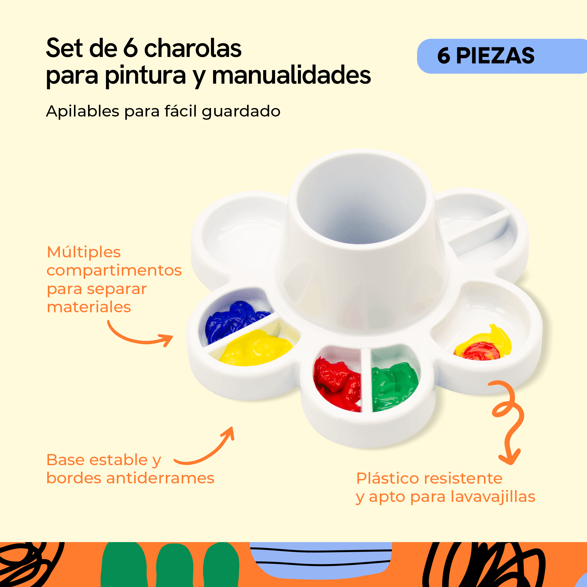 White Arts and Crafts Tray for Paint and Water, 6-Piece Pack