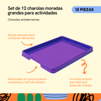 Charola grande de actividades, color morado, paquete con 12 piezas