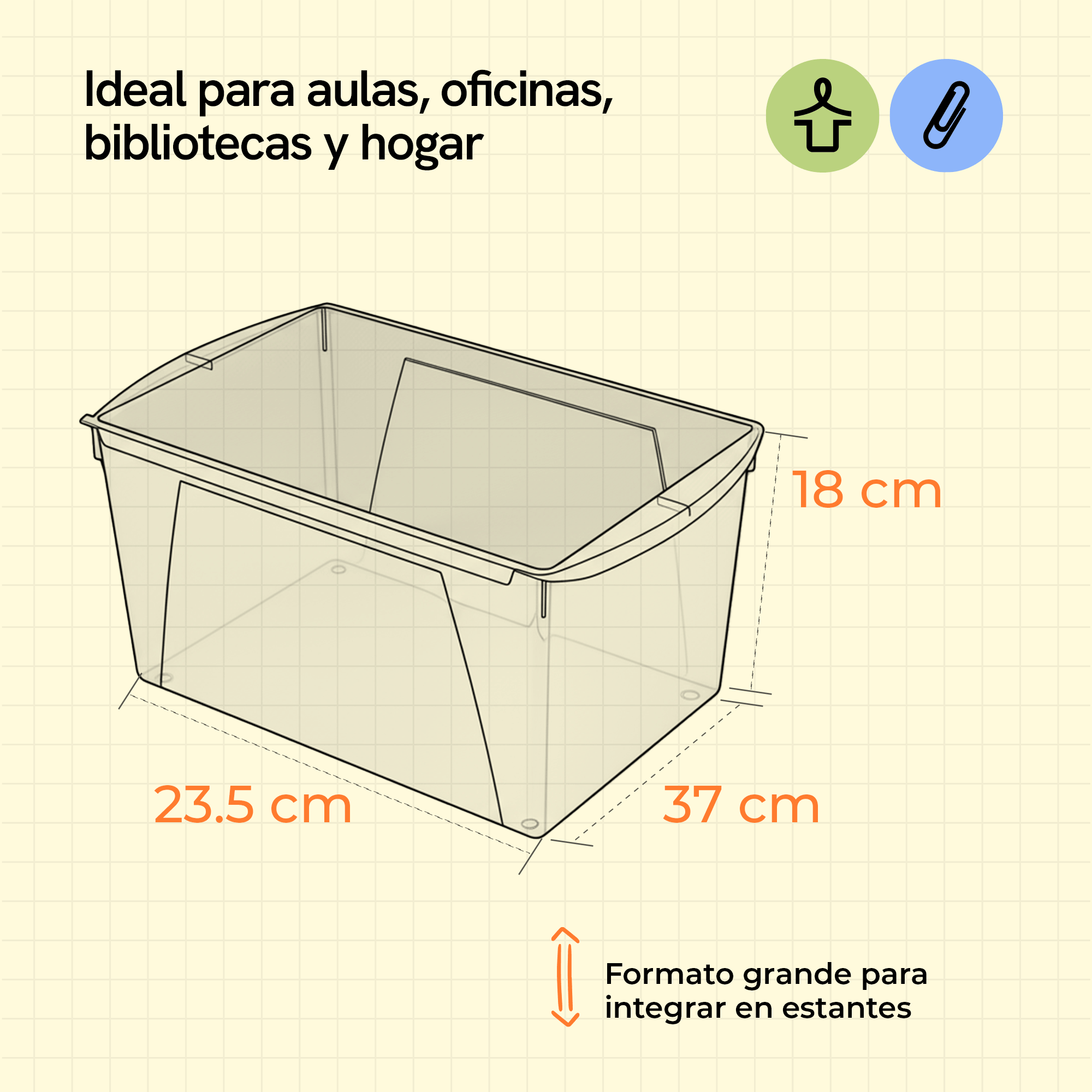 Wide bins for books and folders, translucent, 6-piece pack