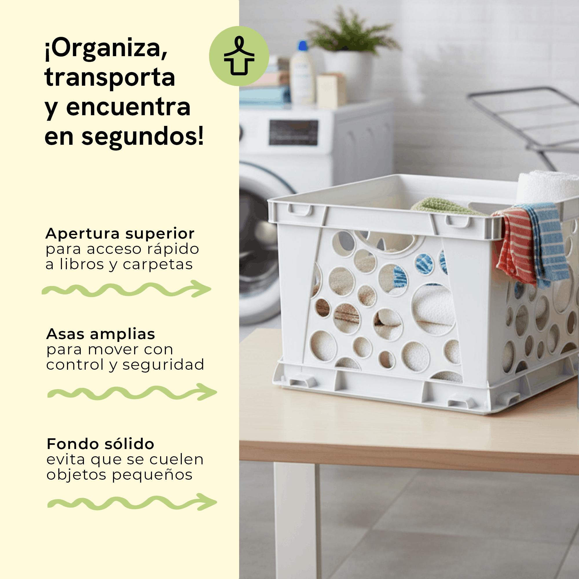 Large organizing bin with handles, solid bottom, white, 3-pack