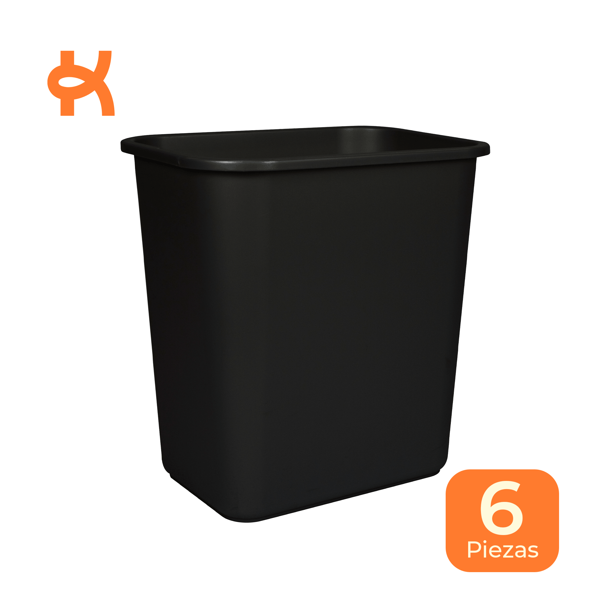 Medium indoor trash can, black, 6-pack