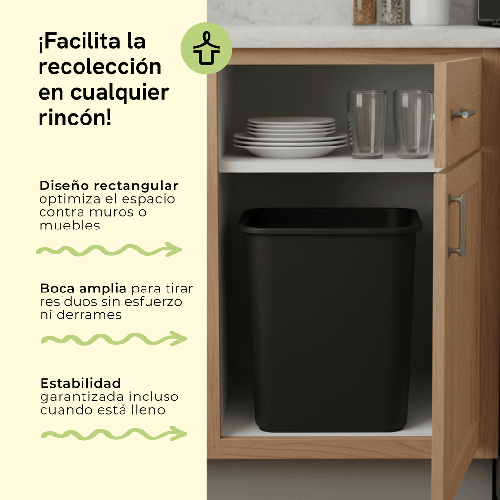 Cesto de basura mediano para interior, color negro, paquete con 6 piezas