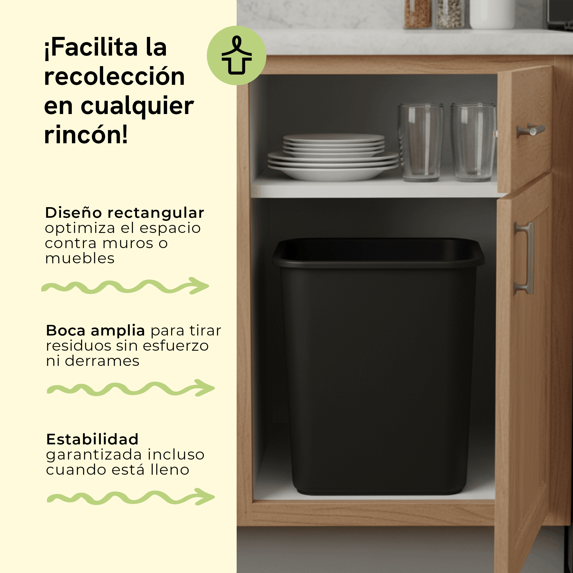 Medium indoor trash can, black, 6-pack