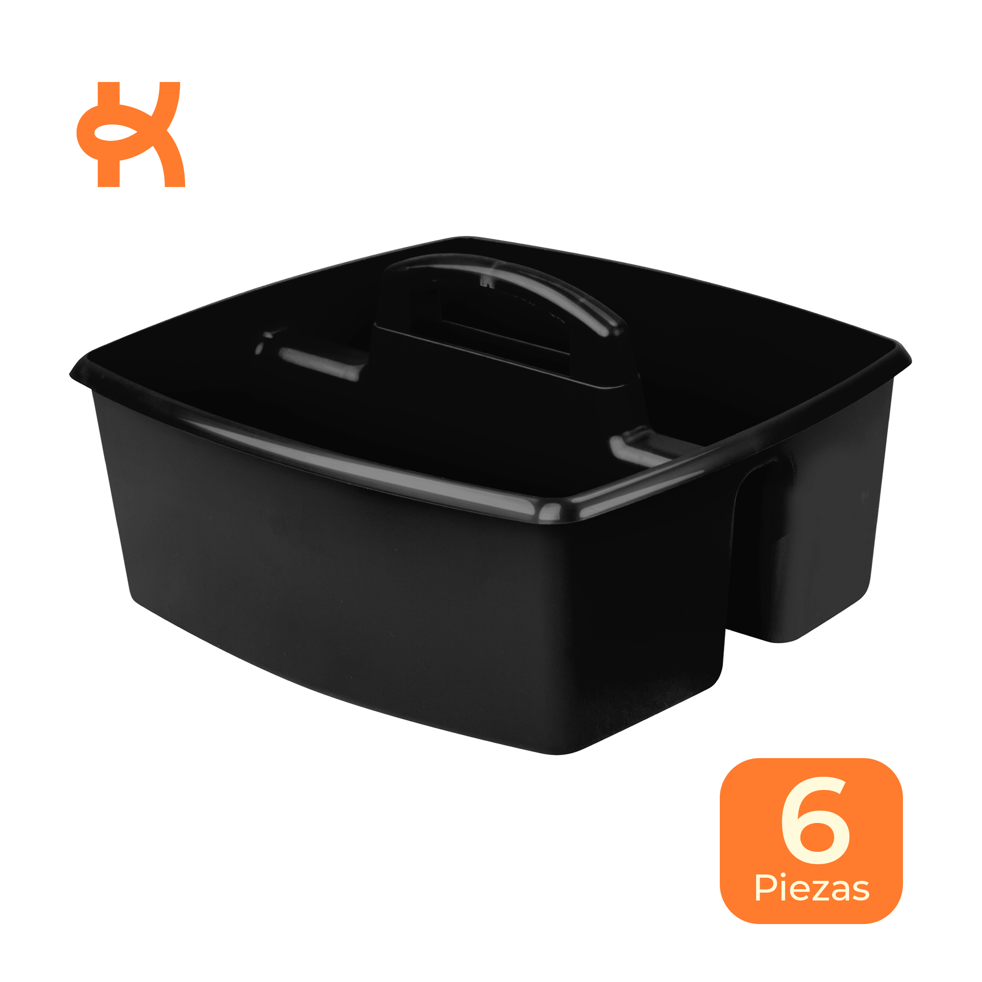 Large Portable Organizer with Compartment and Handle, Black, 6-Piece Pack