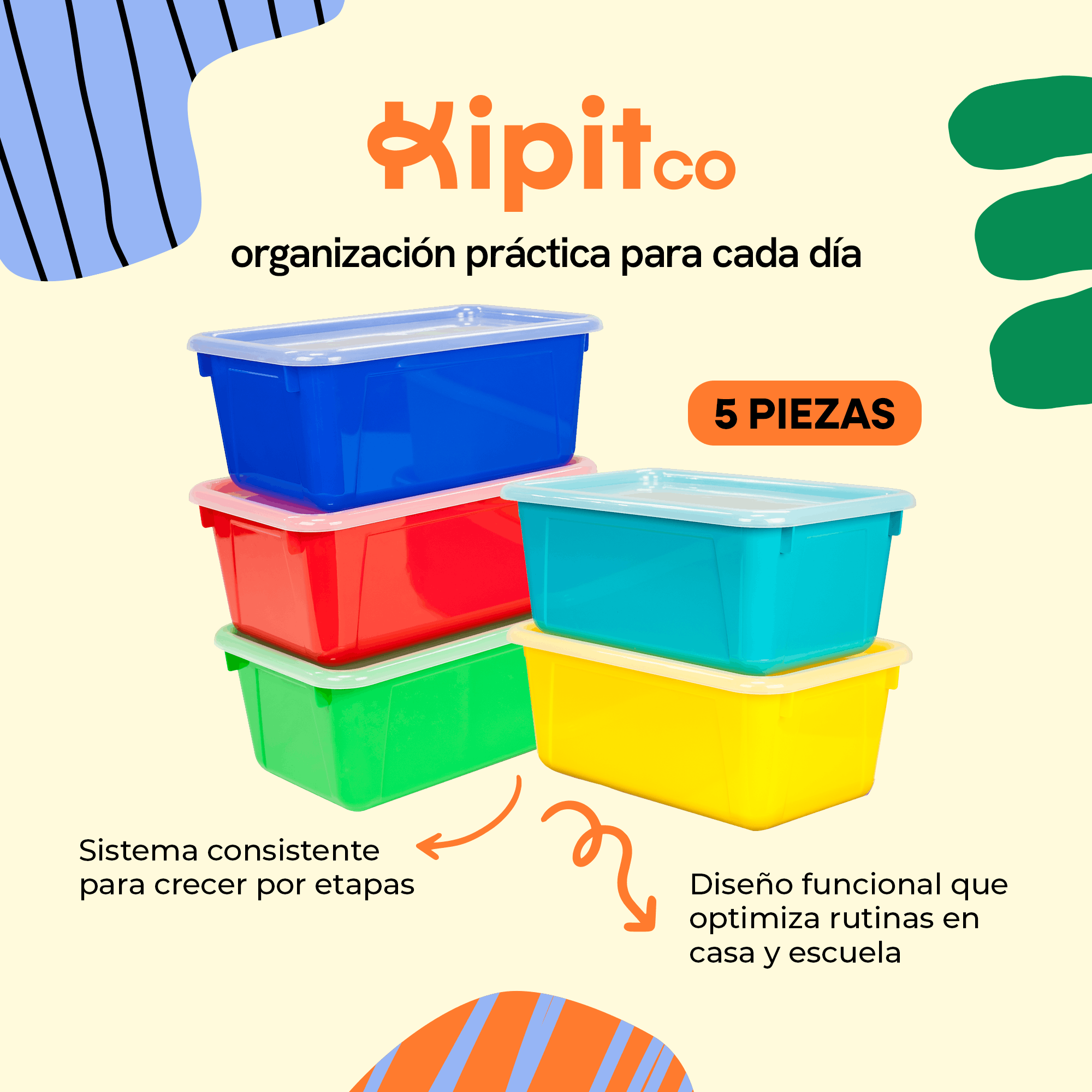 Small organizing box, multicolor set (blue, red, green, yellow, turquoise)