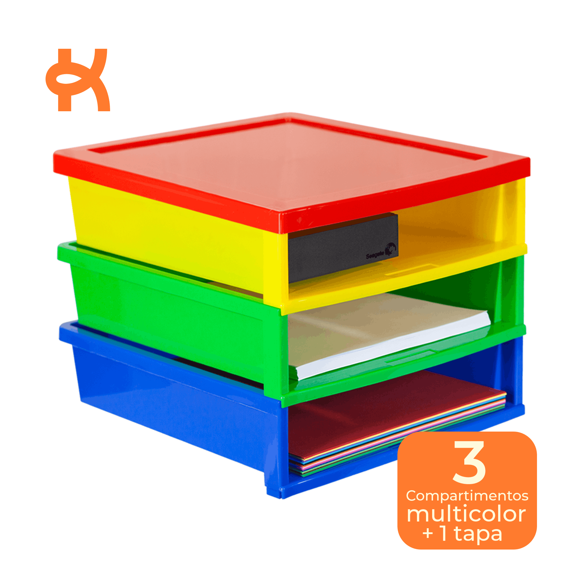 3-Compartment Paper Organizer, Multicolor, Quick Tool-Free Assembly
