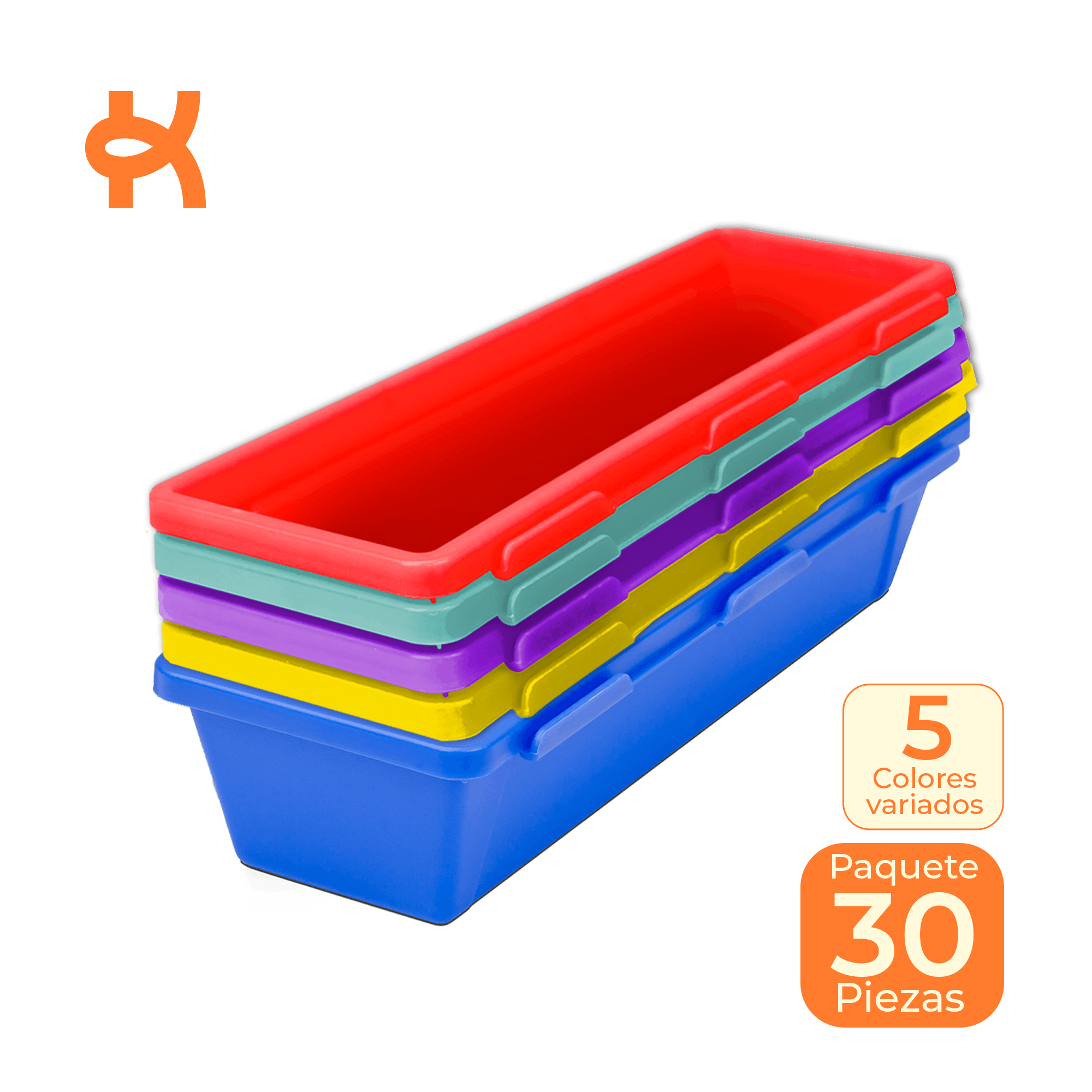 Interconnectable trays (set of 5), assorted colors, 6 sets per pack