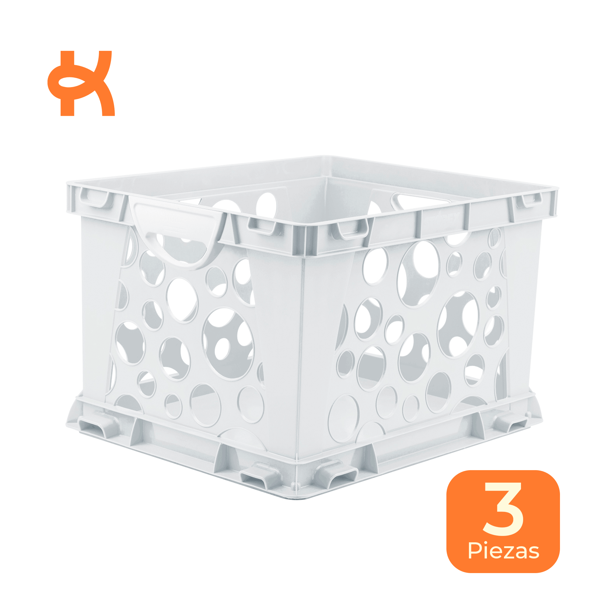 Large organizing bin with handles, solid bottom, white, 3-pack