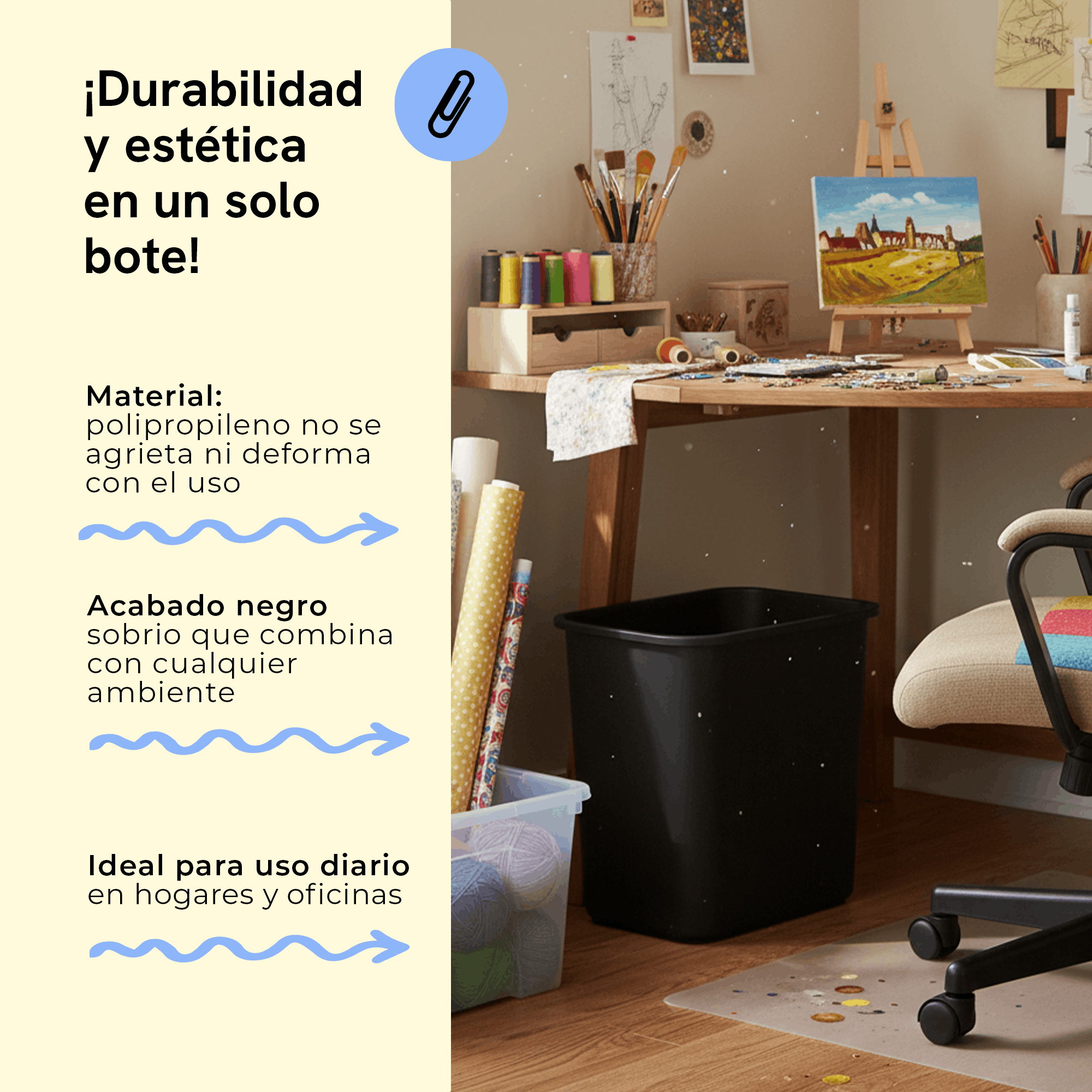 Cesto de basura mediano para interior, color negro, paquete con 6 piezas