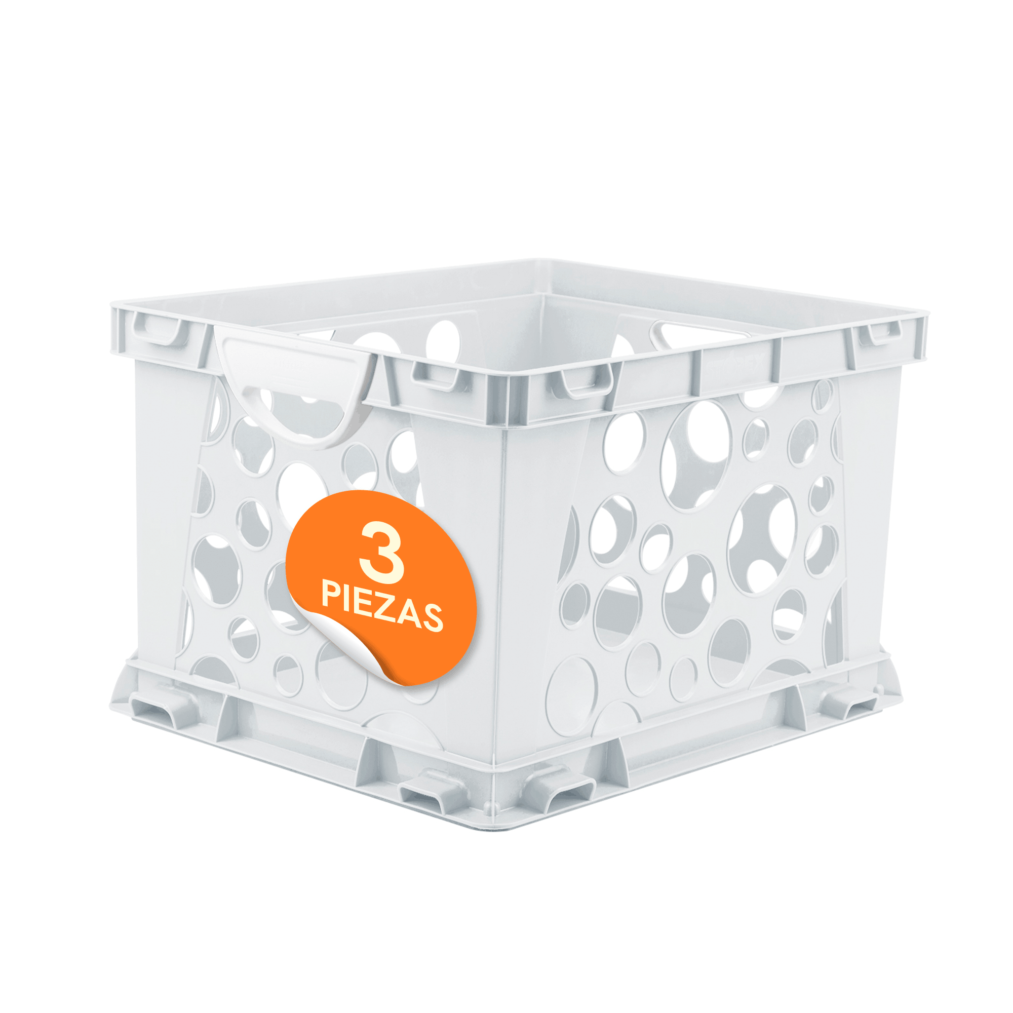 Large organizing bin with handles, solid bottom, white, 3-pack