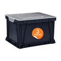 Stackable storage box with clear lid, black, 3 pieces