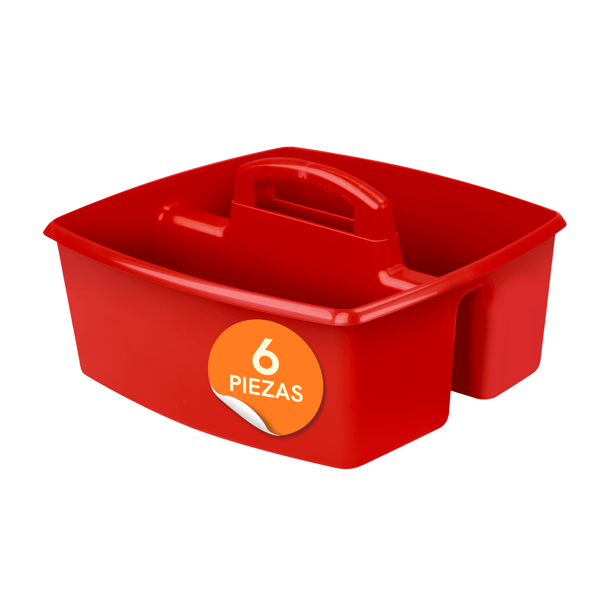Large Portable Organizer with Compartment and Handle, Red, 6-Pack