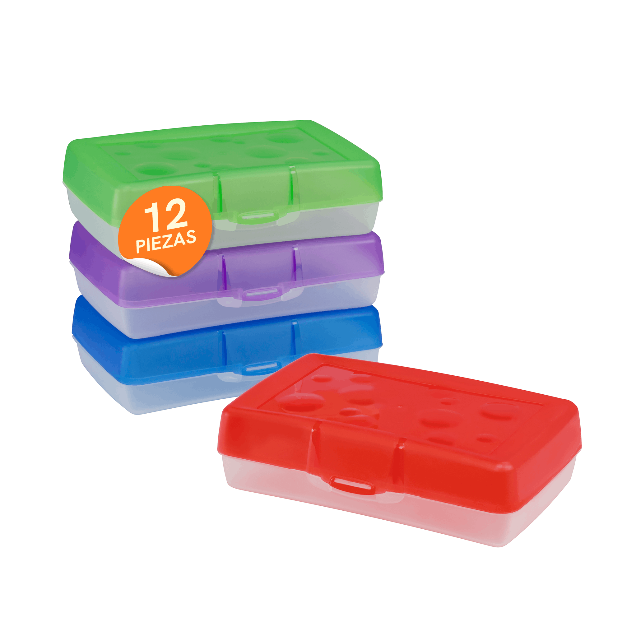 Pencil holder/case, clear base, assorted colors, 12-piece pack