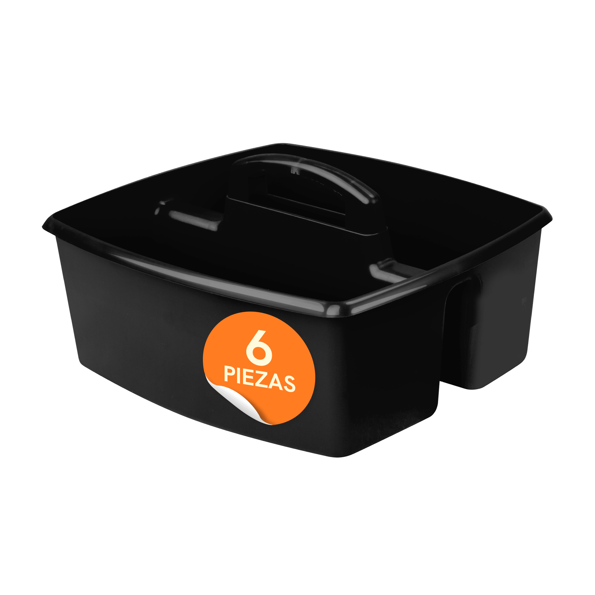 Large Portable Organizer with Compartment and Handle, Black, 6-Piece Pack