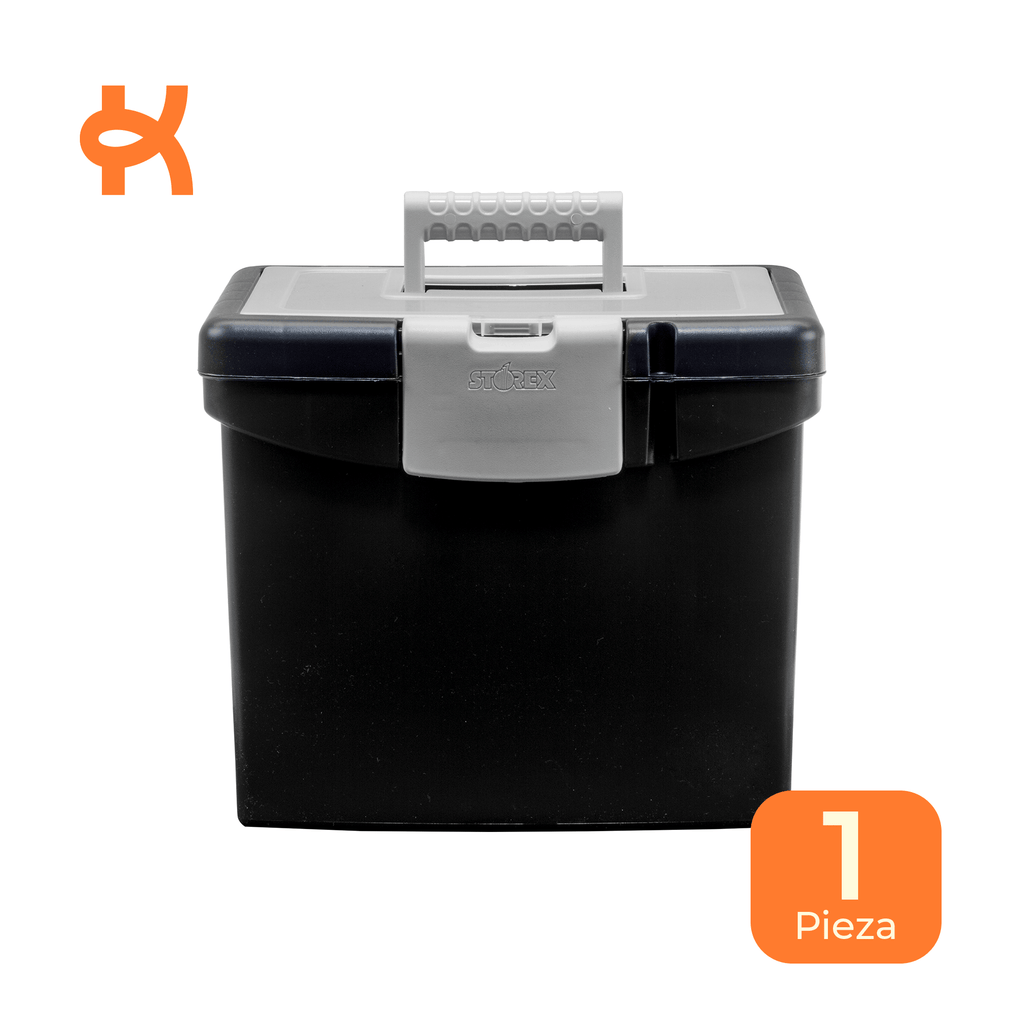 Portable file box with lid XL, clear/turquoise,