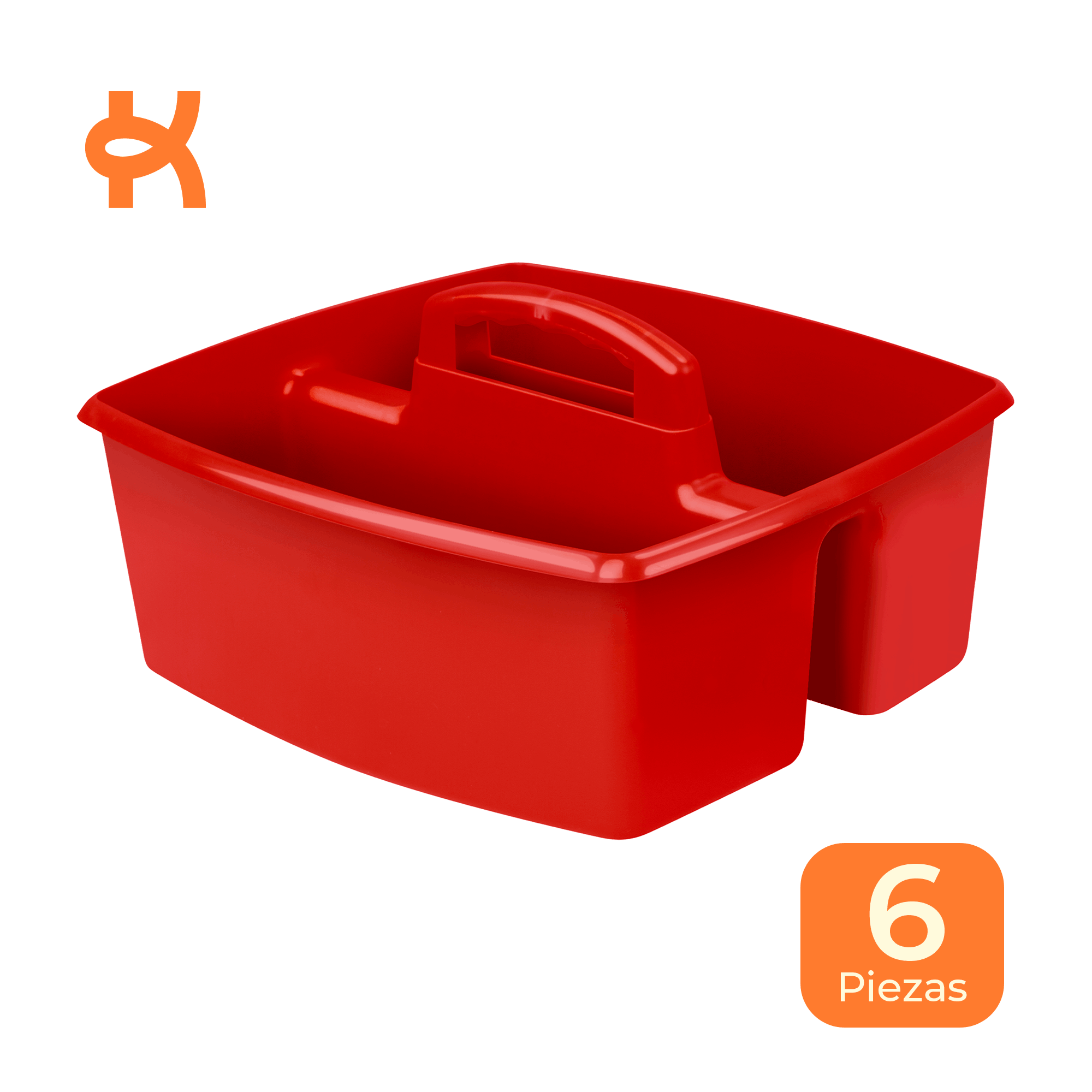 Large Portable Organizer with Compartment and Handle, Red, 6-Pack