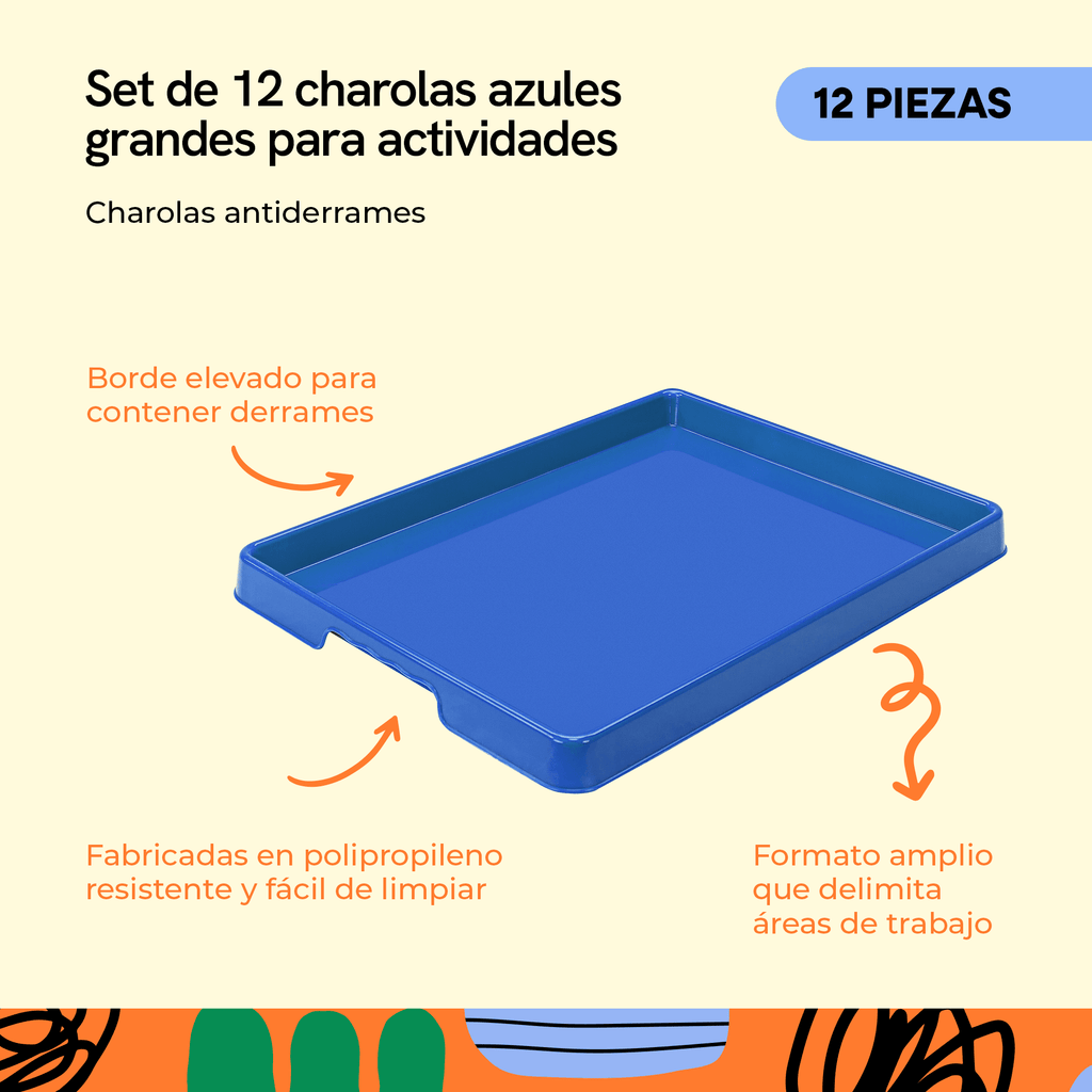 Large activity tray, blue, 12-piece pack