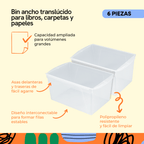 Wide bins for books and folders, translucent, 6-piece pack