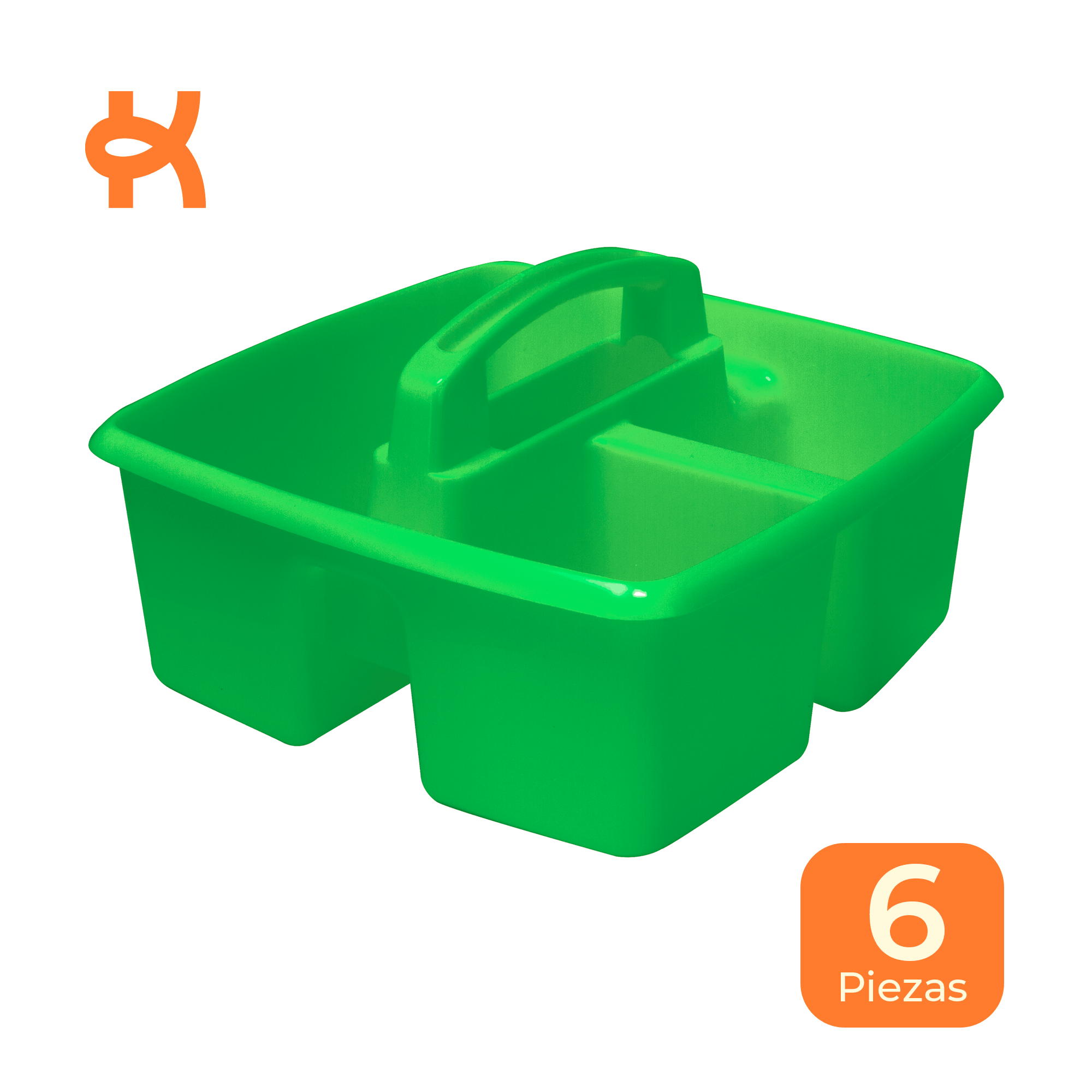 Small portable organizer with compartments and handle, green, 6-pack