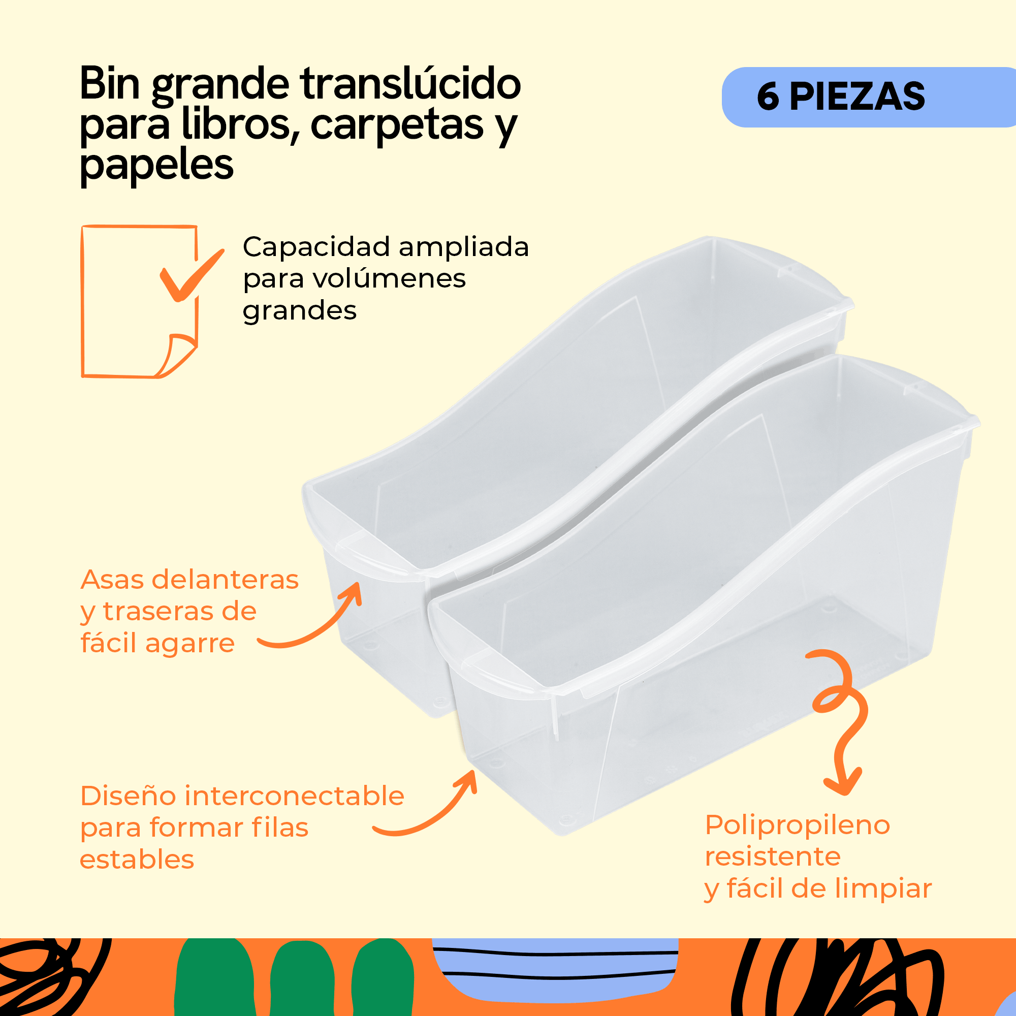 Large translucent book bins, 6-pack