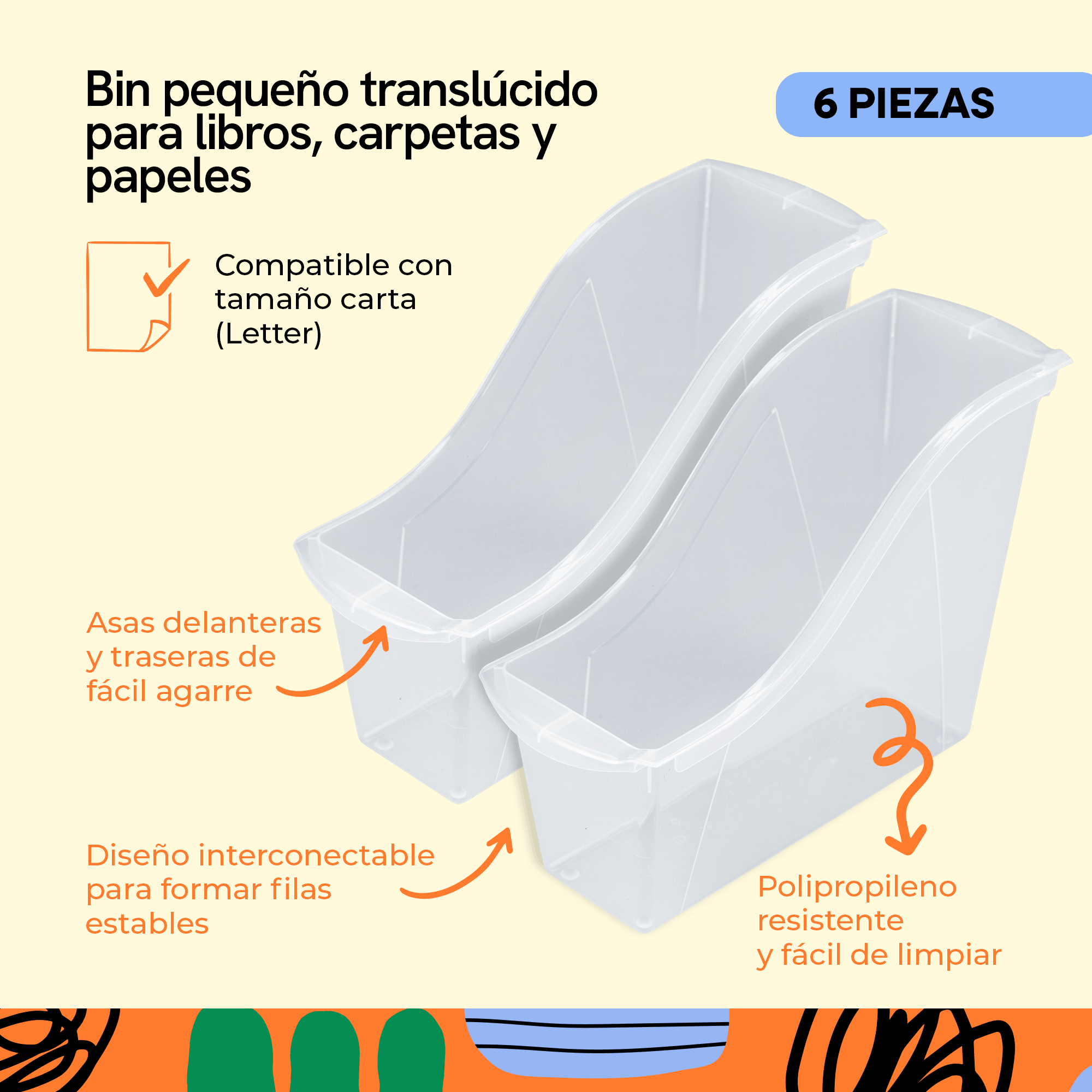 Small book bins, translucent, 6-pack