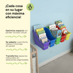 Metal rack with 5 drawers for books and magazines, assorted colors