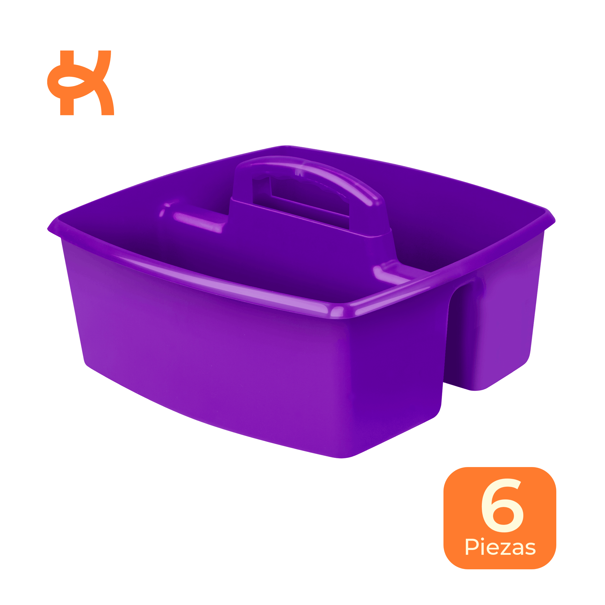 Large Portable Organizer with Compartment and Handle, Purple, 6-Piece Pack