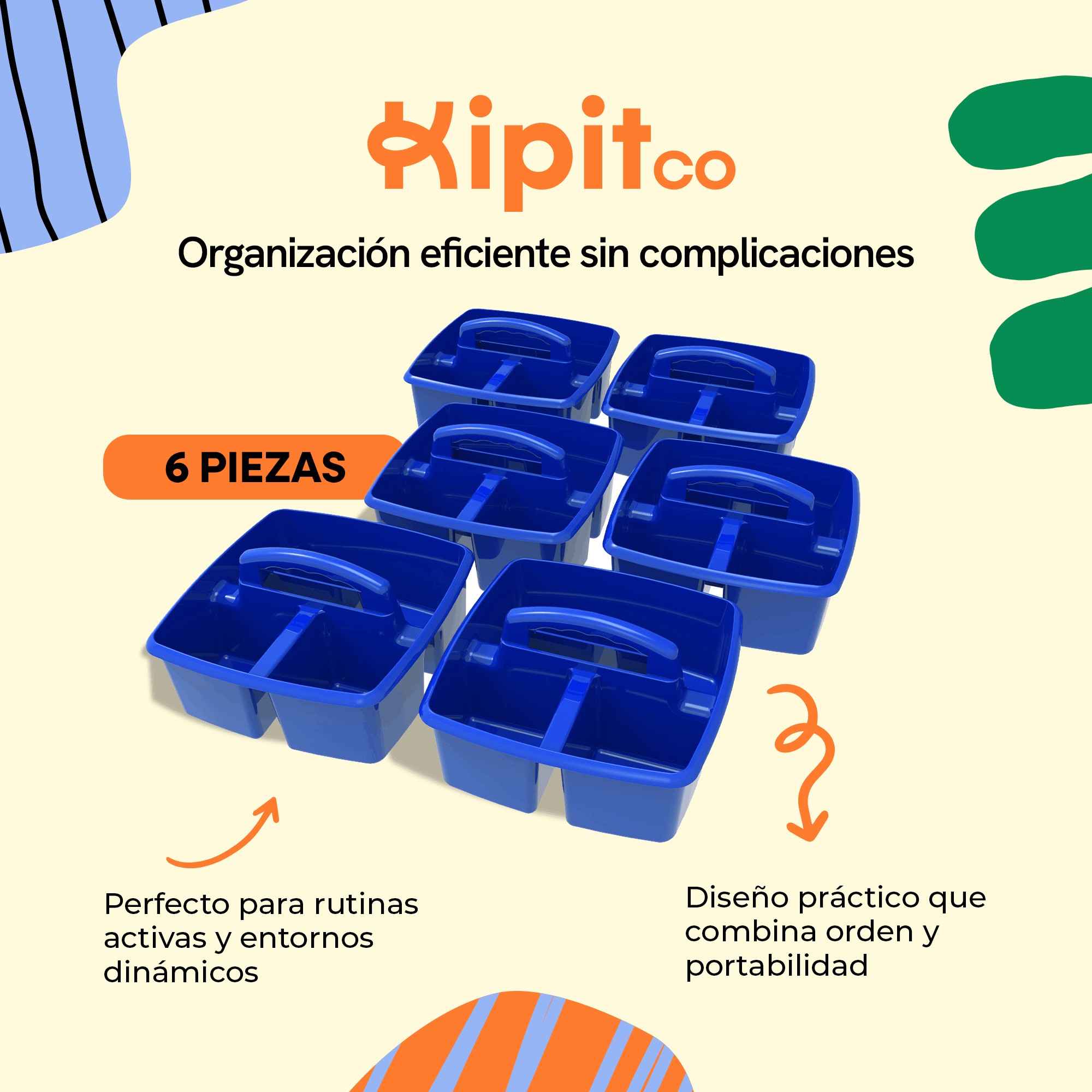 Small portable organizer with compartments, blue, 6-piece pack
